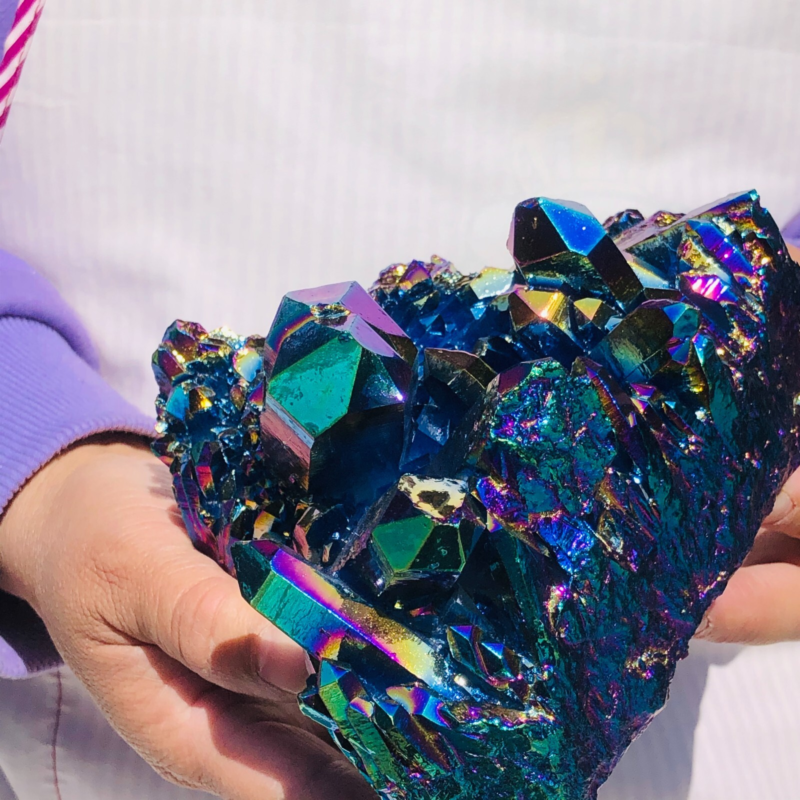 3.58LB Color Flame Aura Electroplate Quartz Crystal Specimen Healing point 453