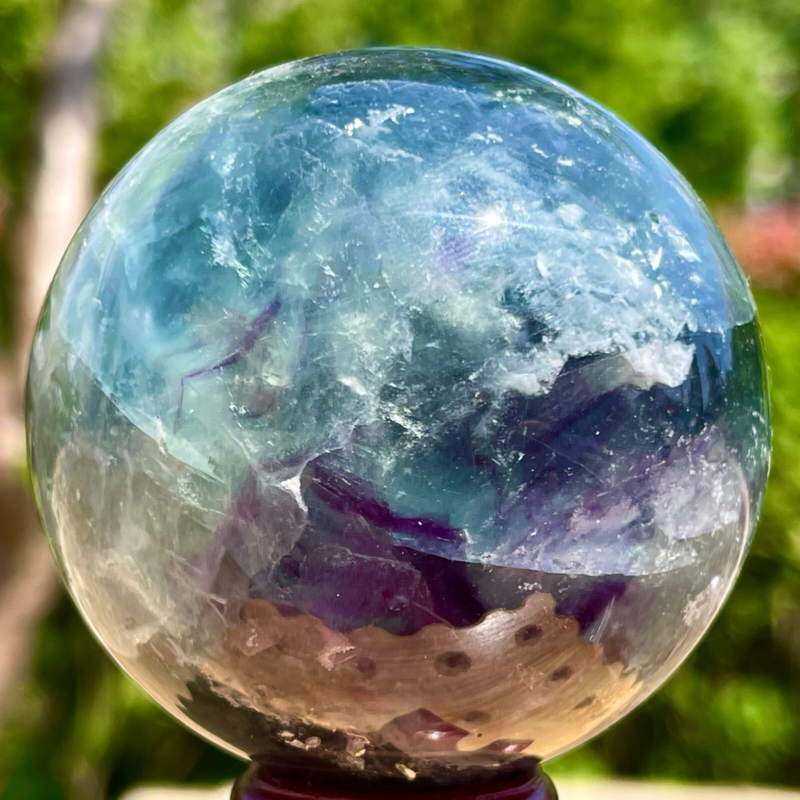 393G Rare natural snowflake feather fluorite crystal ball therapeutic ball