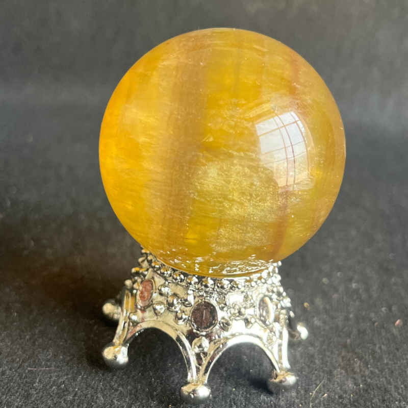 209G  Natural yellow fluorite quartz crystal ball sphere healing+stand