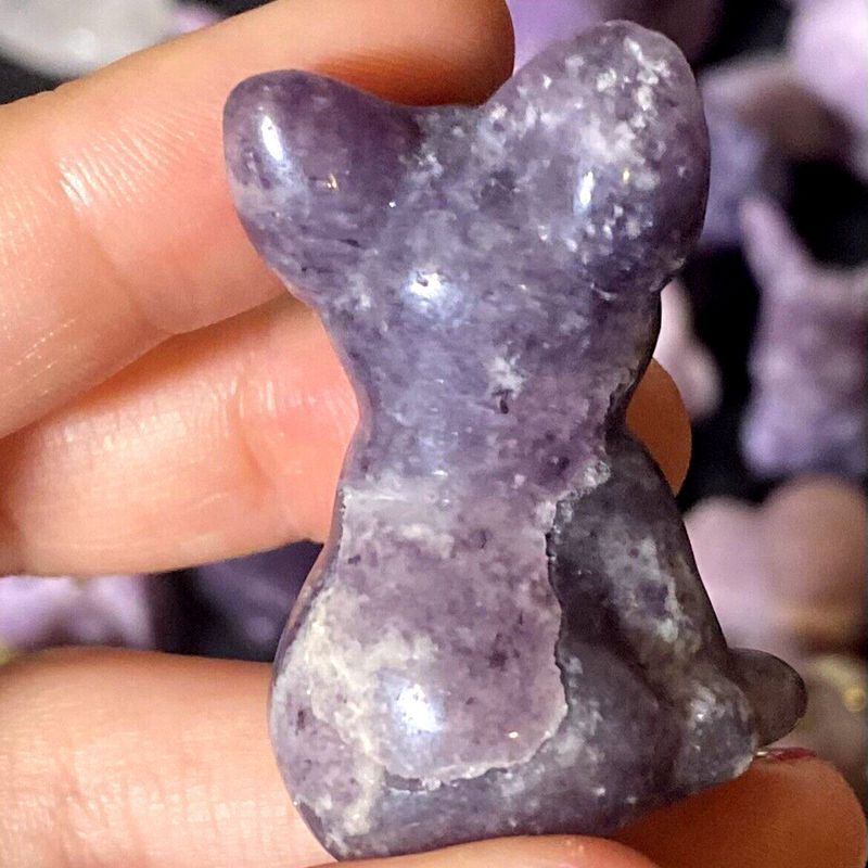 Natural Quartz Crystal Carved Rough Stone French Bulldog Healing Animal Decor