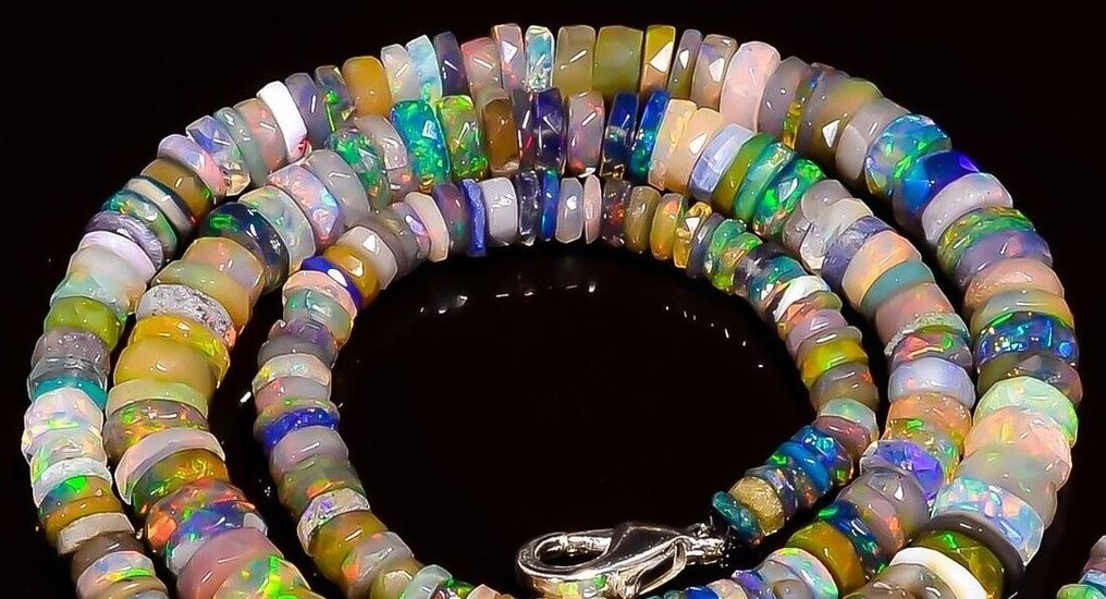 1 Natural multicolour Ethiopian Welo opal faceted beads necklace - 64.5 Cts.- 12.9 g