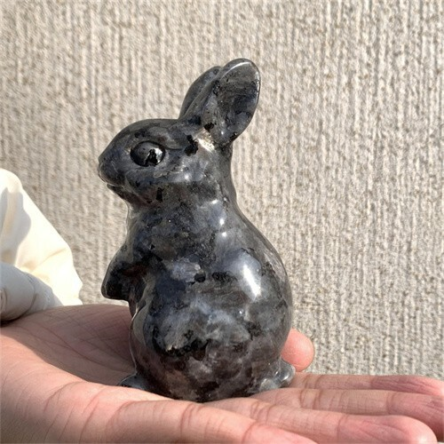 290g Natural Carved Spectrolite Rabbit Figurines Reiki Quartz Crystal Skull Deco