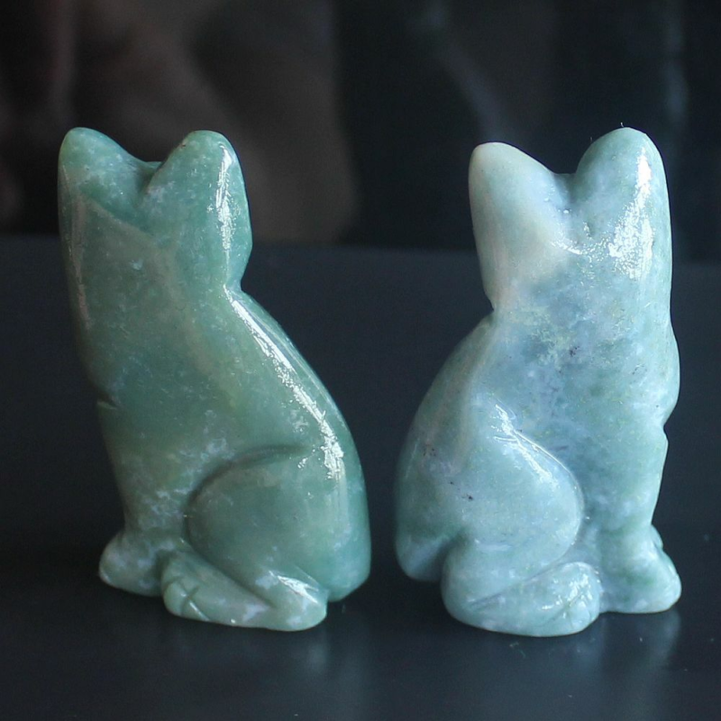 Carved mixed gemstone quartz crystal cat figurine animal carving home decor 2''