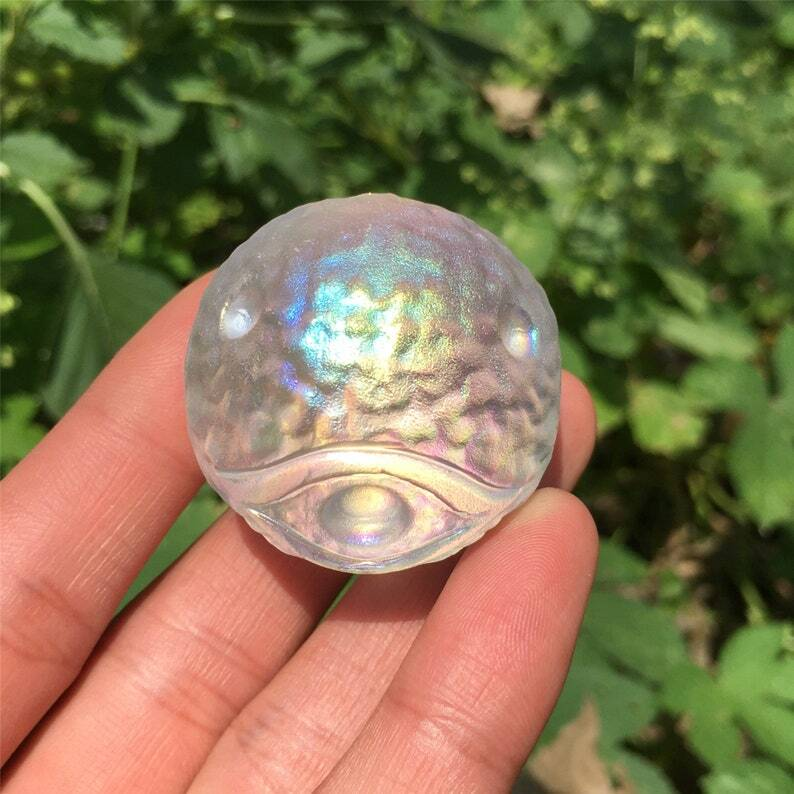 1PC Titanium Rainbow Melting stone ball Quartz  Mysterious Eyeball Reiki Heal
