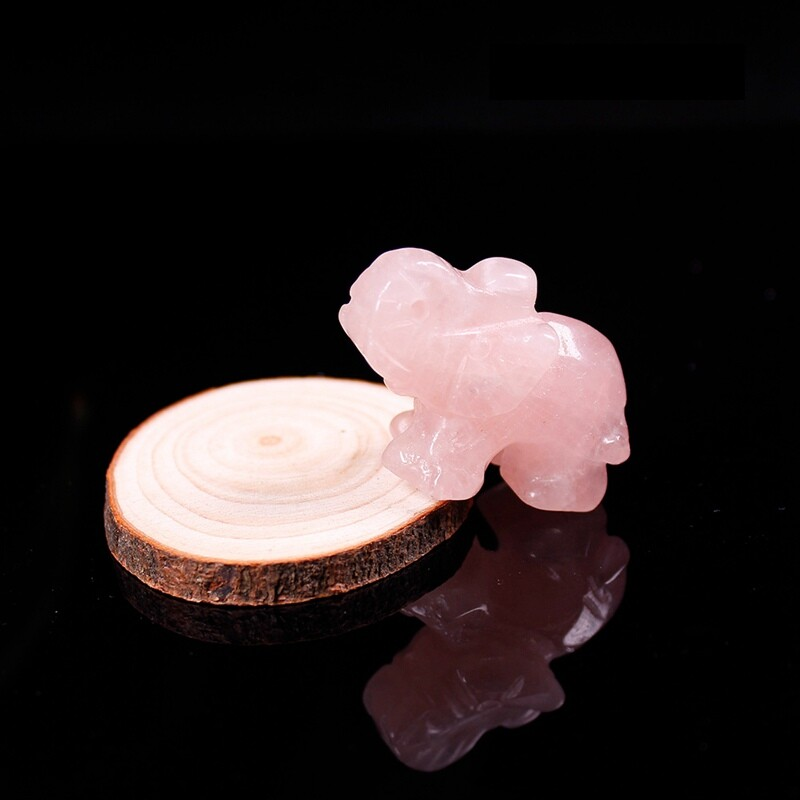 Natural Rose Quartz Crystal Carved Elephant Healing Stone Animal Sculpture Reiki