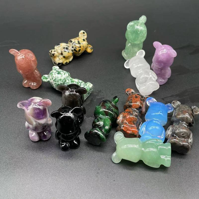 Natural Quartz Crystal Gloomy Little Bear Healing Gemstone Skull Carved Animal