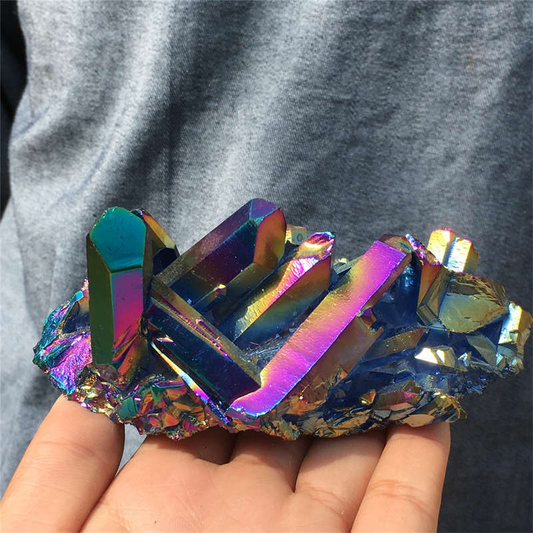 240g Electroplate Rainbow cluster quartz crystal mineral specimen reiki healing