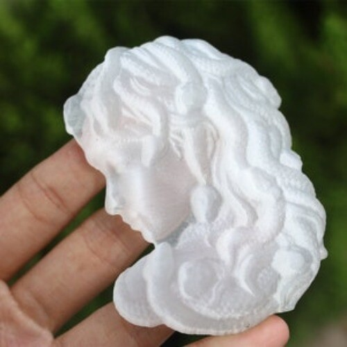 3" Carved Natural Selenite Medusa Reiki Crystal Skull Crystal gift Home Decor 1x