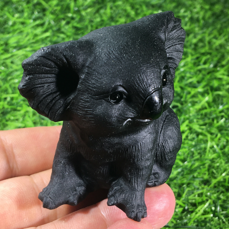 2.3“ Natural Hand Carved Quartz Crystal Obsidian Skull Reiki koala 1PC