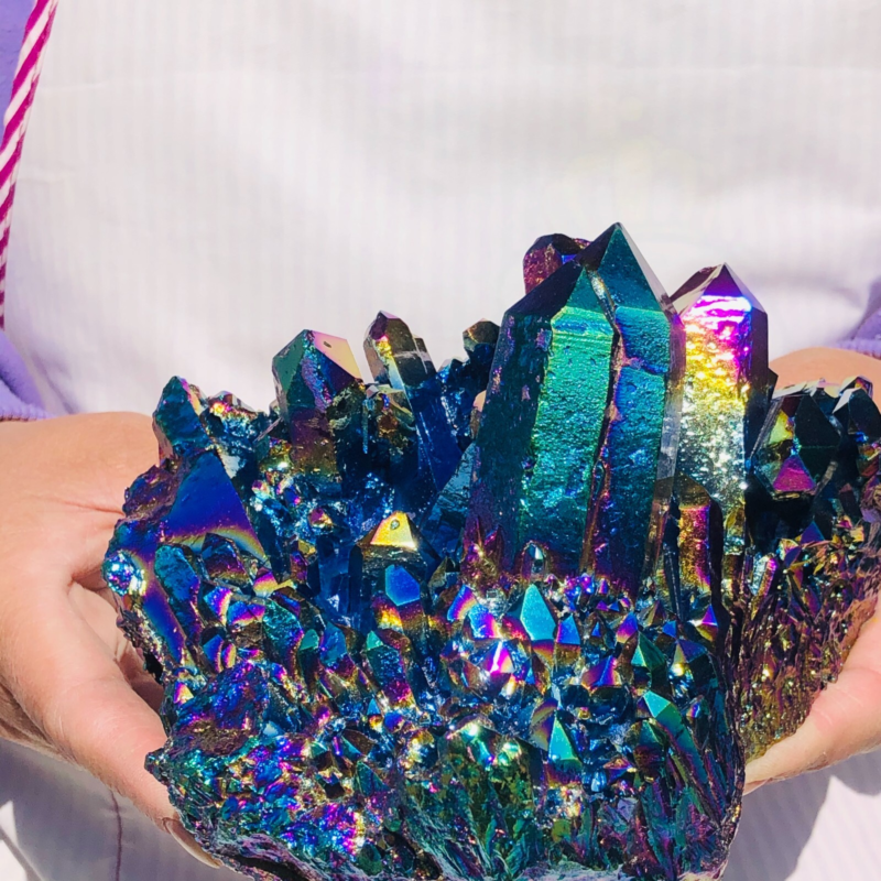 3.58LB Color Flame Aura Electroplate Quartz Crystal Specimen Healing point 453