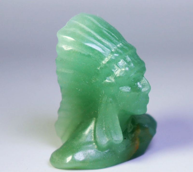 Natural Green Aventurine Carved Indian Chief Carved Skull Carving Reiki Healing