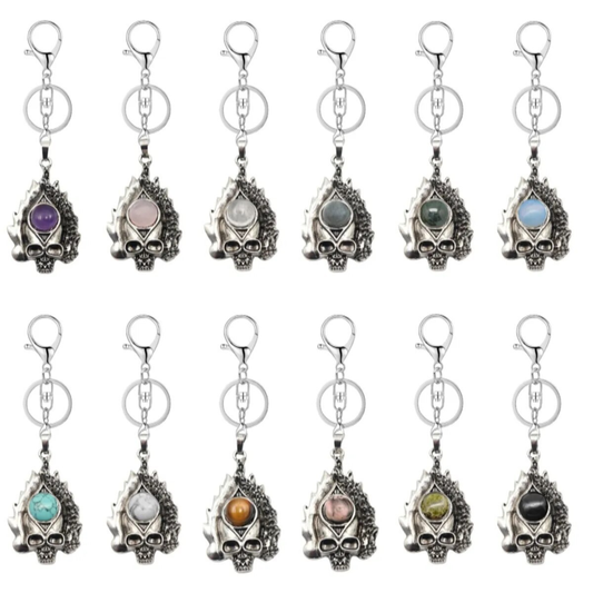 3P Fashion Gothic Skull Keychain Silver Skeleton Stone Pendant Keyring Jewelry