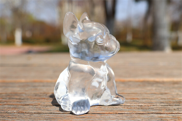 2" Carved Clear Melting Stone French Bulldog Reiki Crystal Skull Figurine 1pc