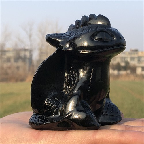 300g Natural Carved obsidian Toothless Figurines Reiki Quartz Crystal Skull Deco