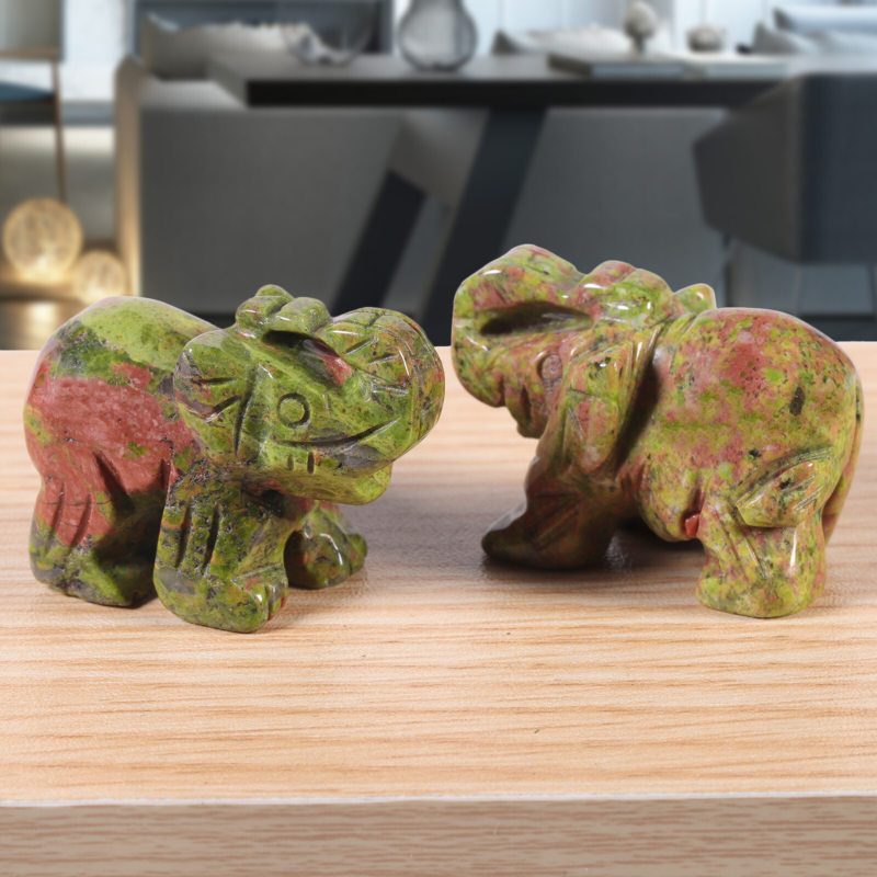 Natural Quartz Baby Elephant Stone Crystal Healing Carved Gemstone Animal Decor