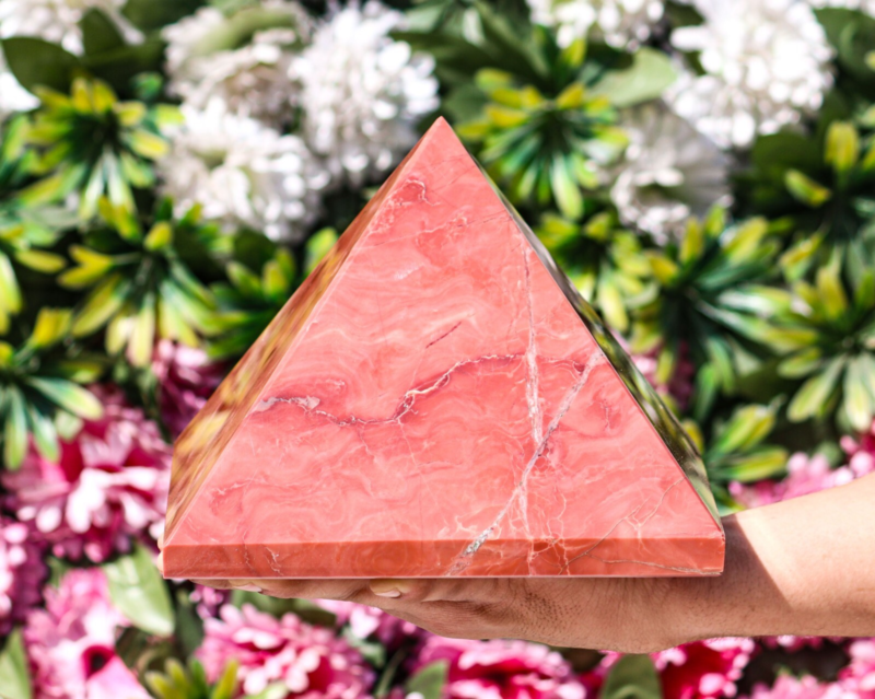 190MM Pink Bustamite Crystal Healing Chakra Energy Power Reiki Stone Pyramid