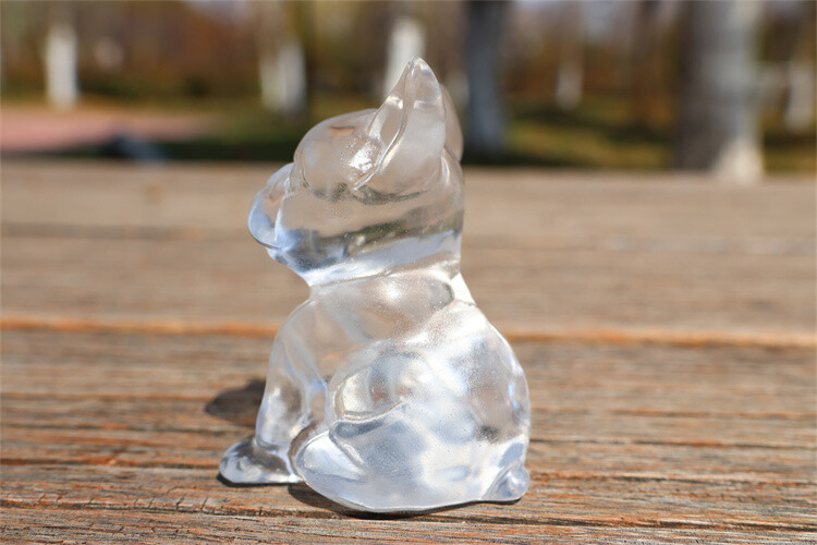 2" Carved Clear Melting Stone French Bulldog Reiki Crystal Skull Figurine 1pc