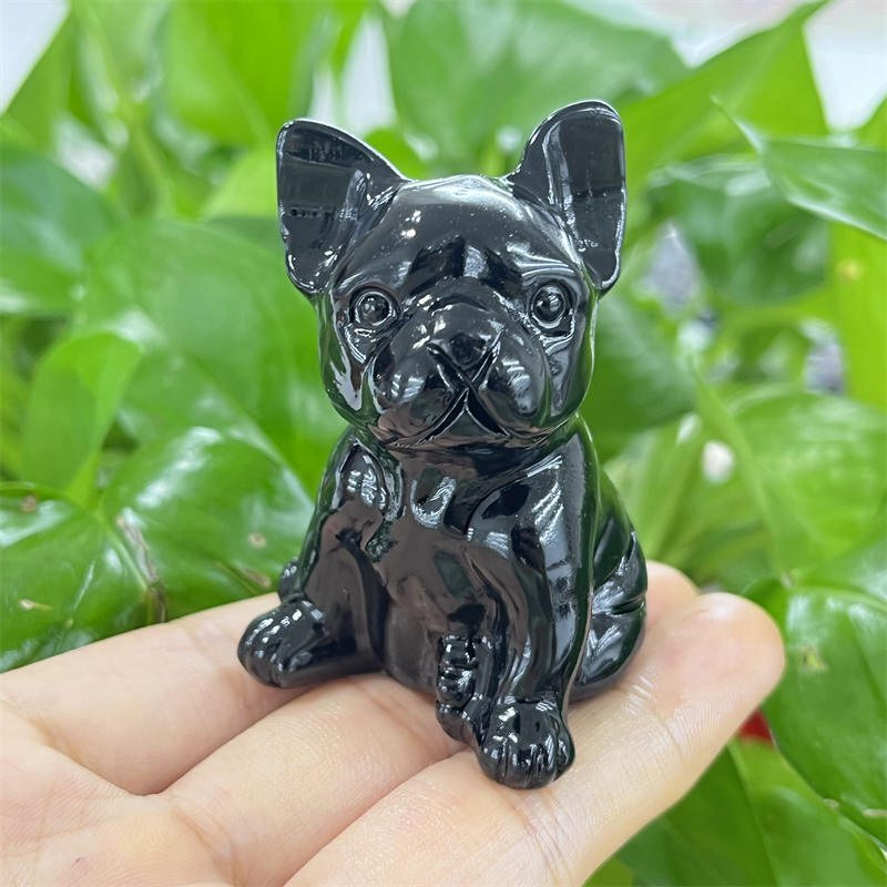 3cm Natural Quartz Crystal Carved Rough Stone French Bulldog Energy Animal Decor