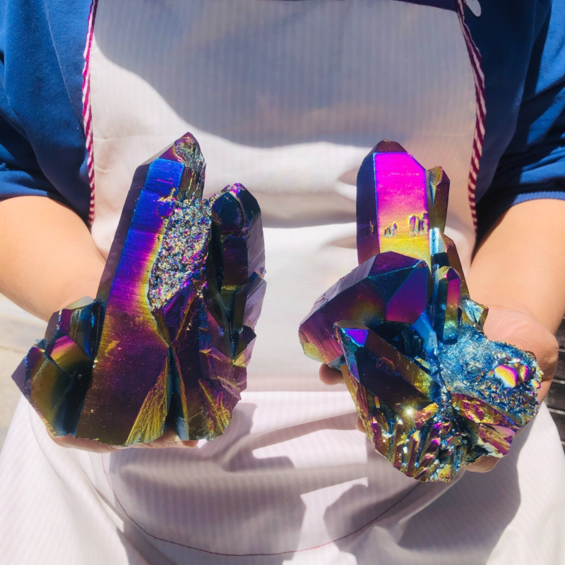 2pieces3.43LB Color Flame Electroplate Quartz Crystal Specimen Healing point 481