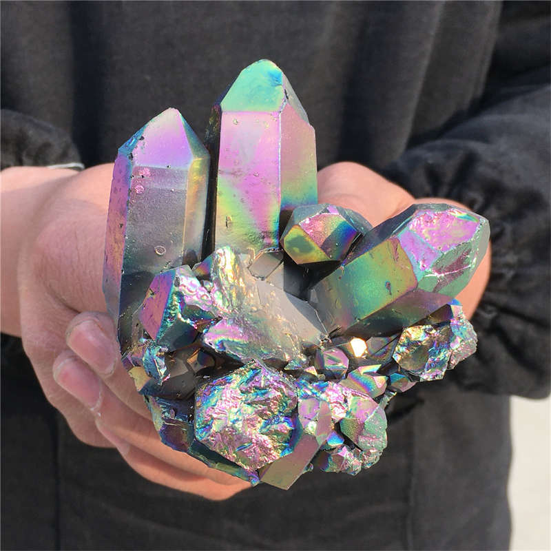 290g Electroplate Rainbow cluster quartz crystal mineral specimen reiki healing