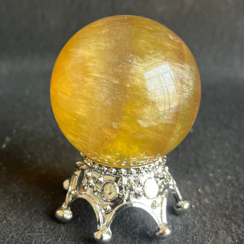 209G  Natural yellow fluorite quartz crystal ball sphere healing+stand