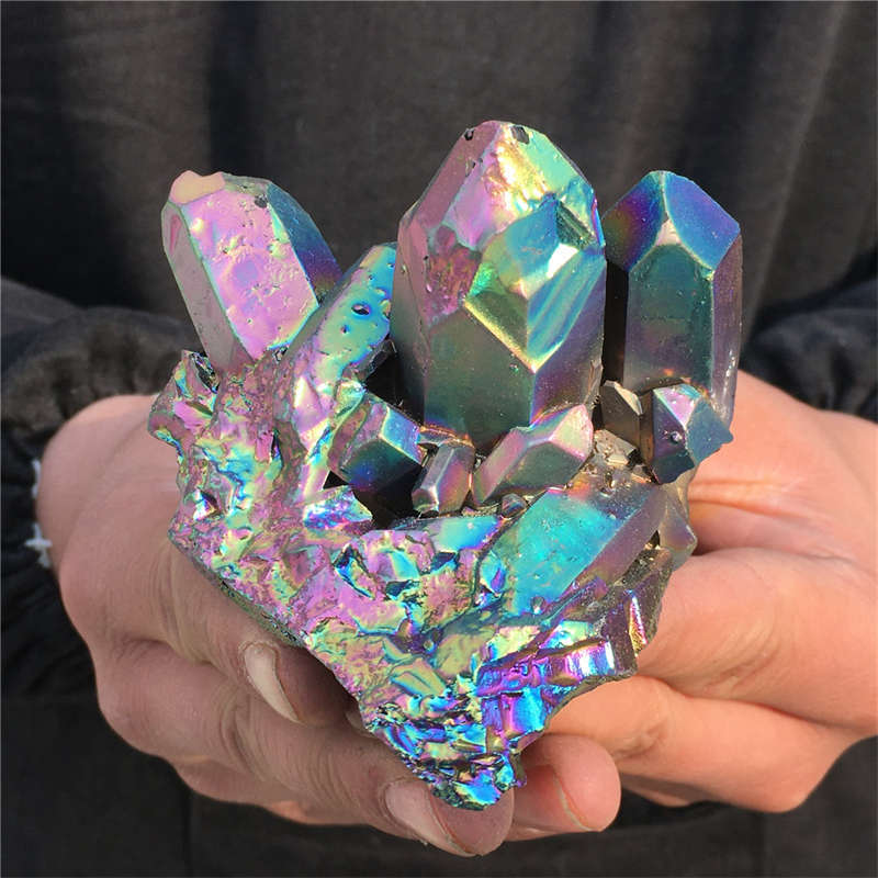 290g Electroplate Rainbow cluster quartz crystal mineral specimen reiki healing