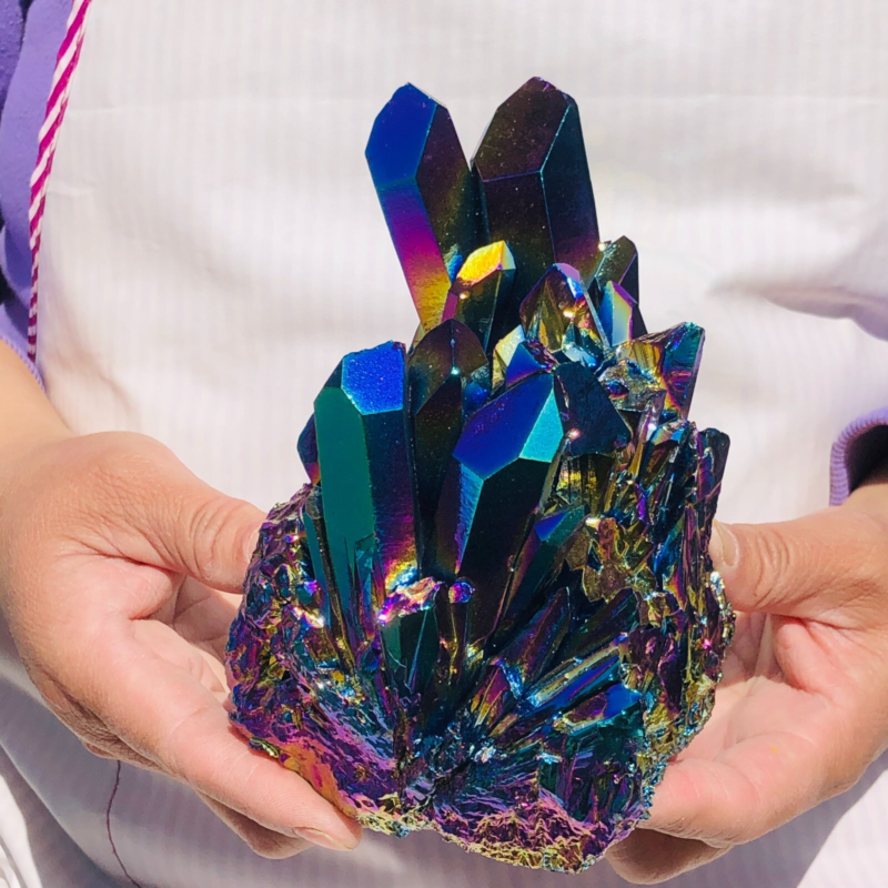 3.1LB Color Flame Aura Electroplate Quartz Crystal Specimen Healing point 452