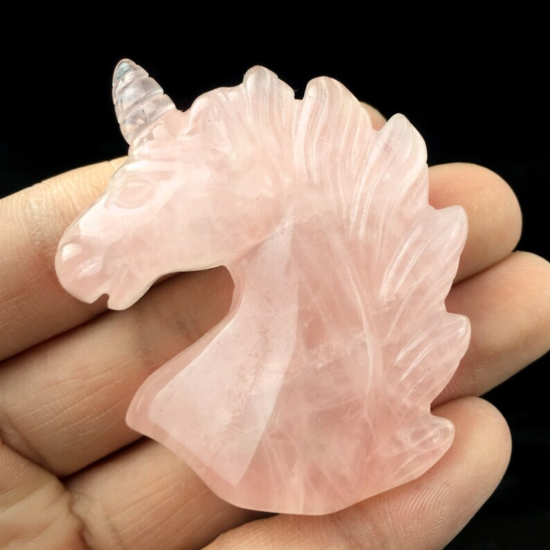 Natural Rose Quartz Unicorn Crystal Animal Mineral Specimens Sculpture Heal 1pc