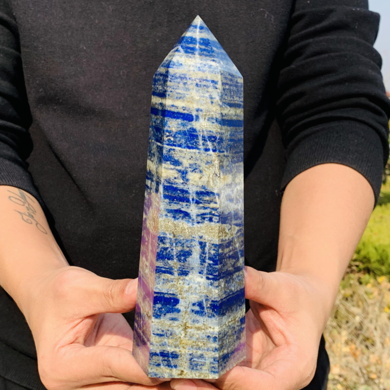 3.49LB Natural lapis lazuli Quartz Crystal Obelisk Wand Point Healing Stone