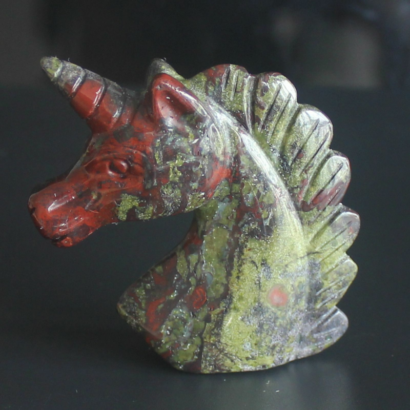 HLbshi Hand Carved Mixed Gemstone quartz crystal Unicorn animal Figurine Carving