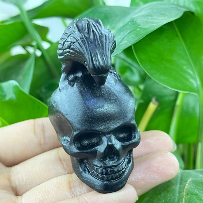 1pc Natural obsidian Crow handcarved quartz crystal bird animal skull Reiki 2"