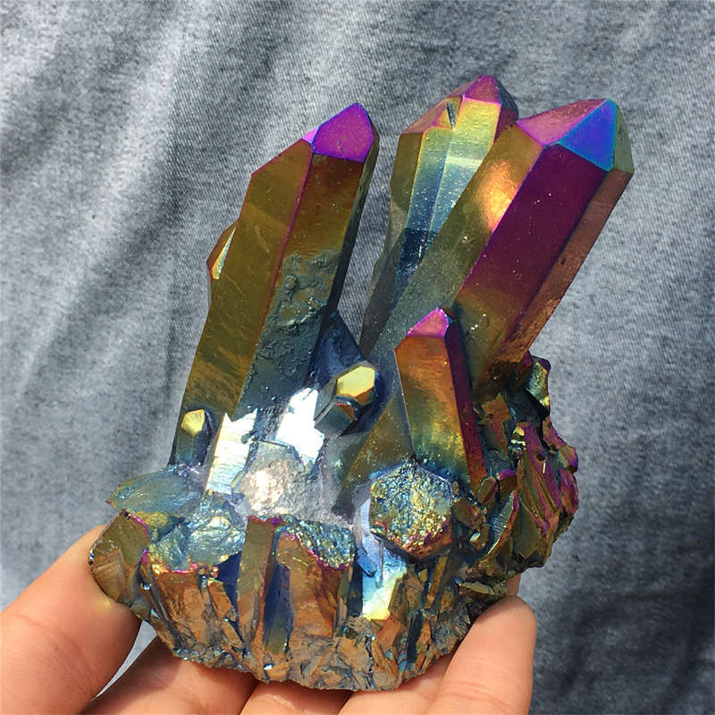 310g Electroplate Rainbow cluster quartz crystal mineral specimen reiki healing