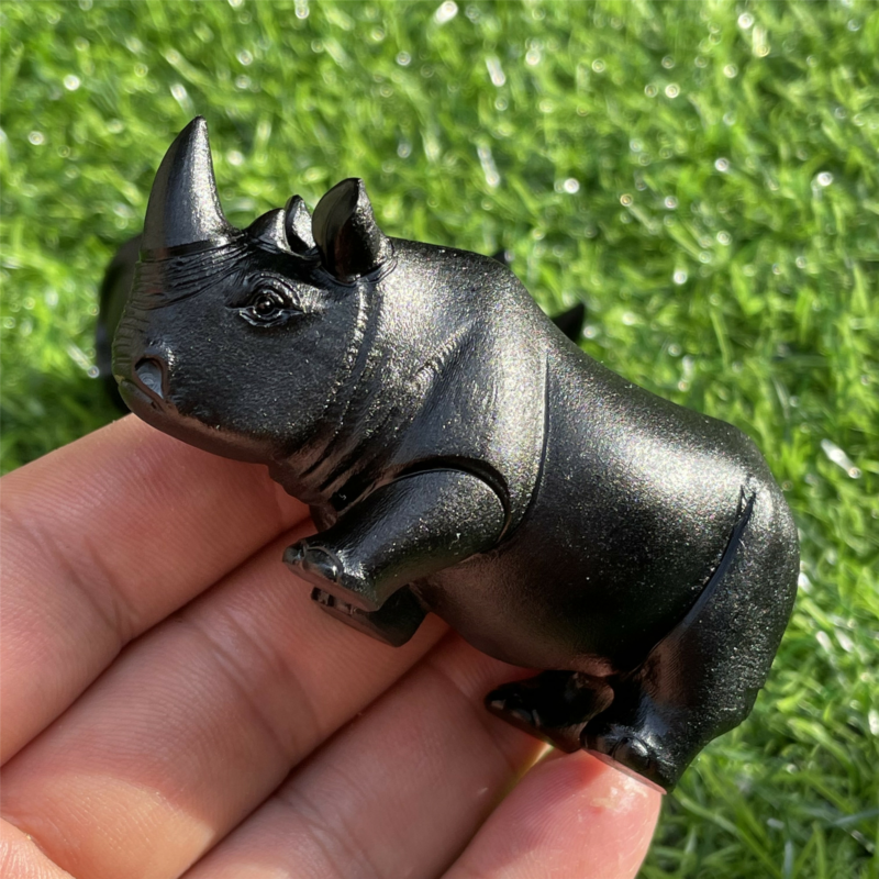 2.3“ Natural rhino Carved Quartz Crystal Obsidian Skull Healing care 1PC