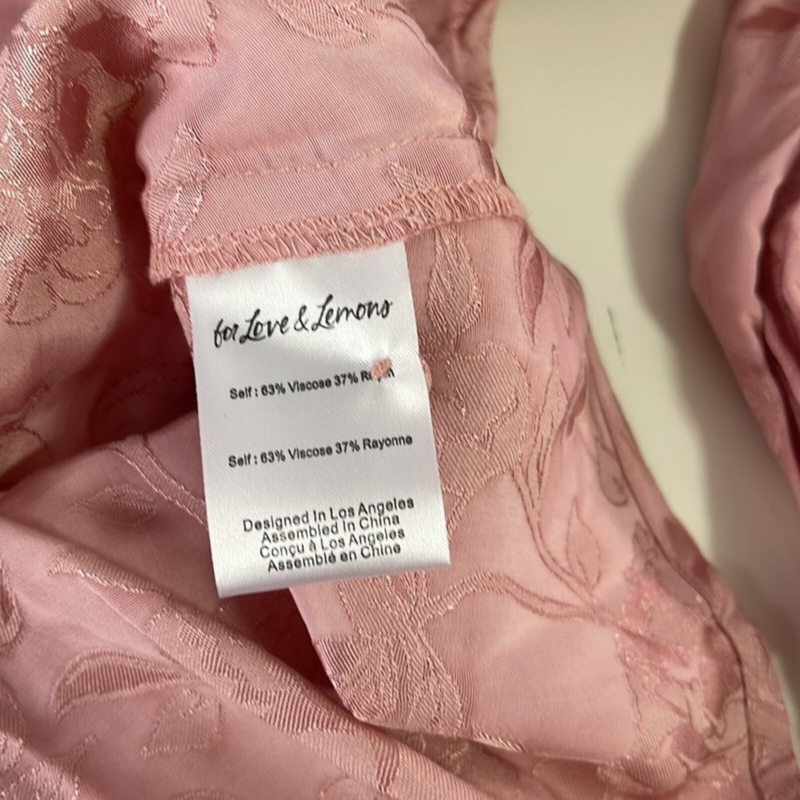 NWT For Love and Lemons Pink Rosalia Ruffle Floral Jacquard Mini Dress Size M