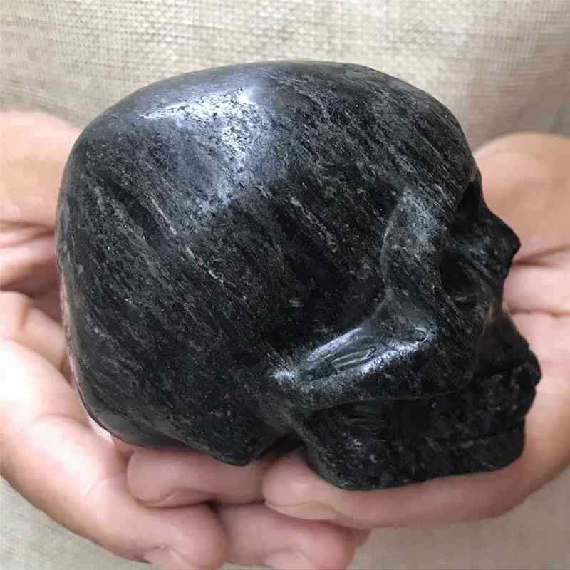 0.39kg Natural black jade quartz skull carved Quartz Crystal skull Healing