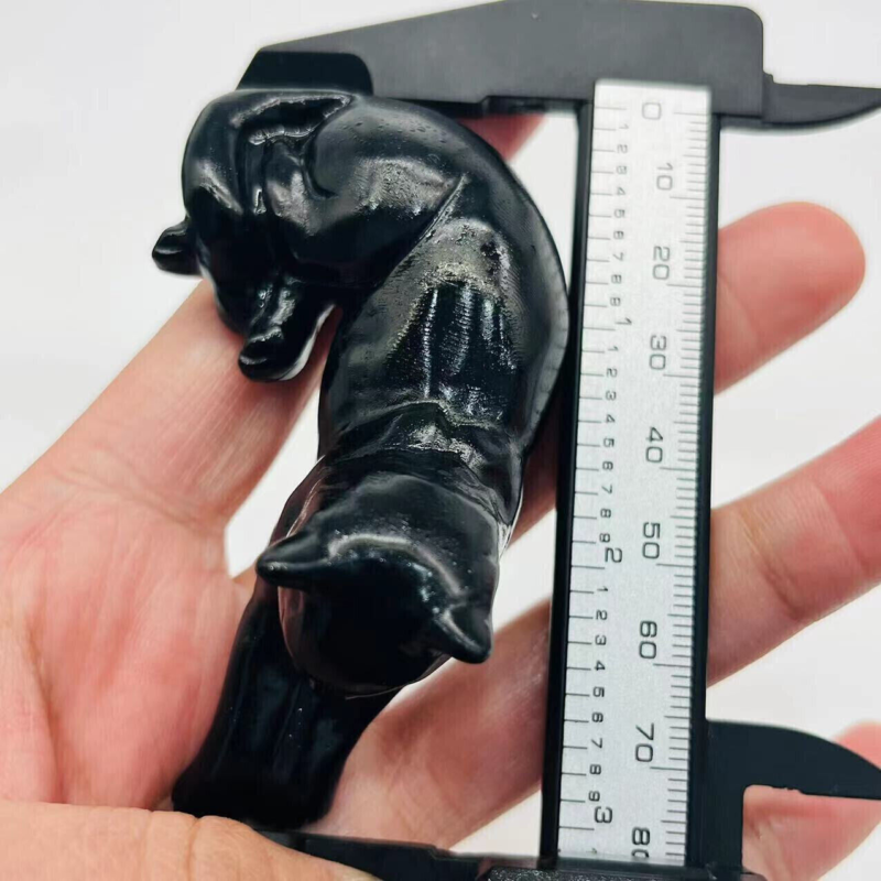 3" Natural obsidian quartz hand-carved cat skull crystal reiki healing