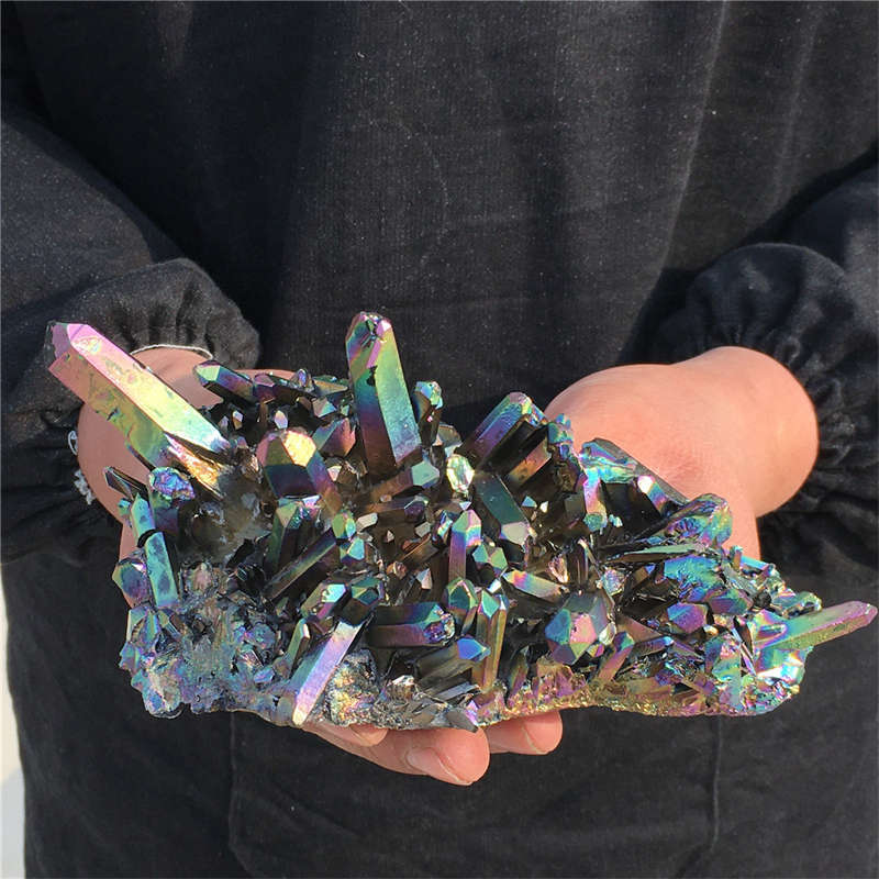 480g Electroplate Rainbow cluster quartz crystal mineral specimen reiki healing