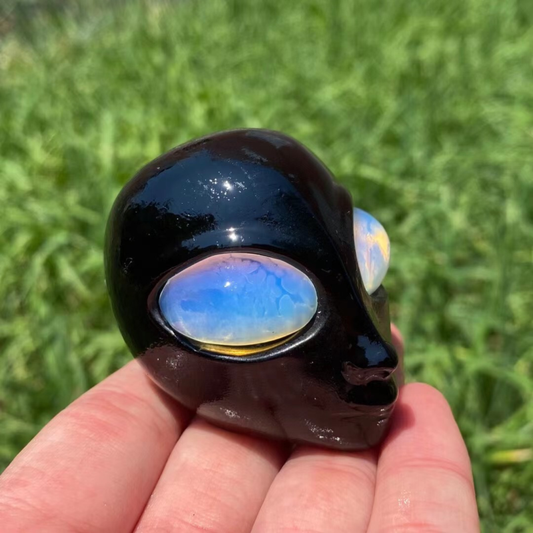 2" Natural Obsidian carved aliens skull crystal decoration reiki curehealing 1pc