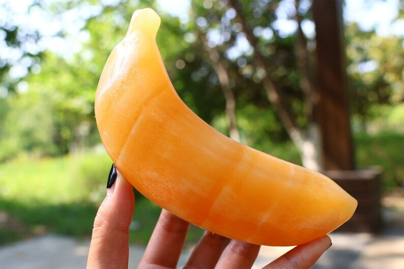 5.7" Natural Geode Stone Carved Banana Reiki Crystal Skull Decor Crystal Gift 1x