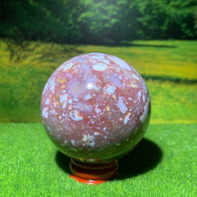 348G Natural Ocean Jasper Quartz Ball Crystal Sphere Mineral Specimen Healing