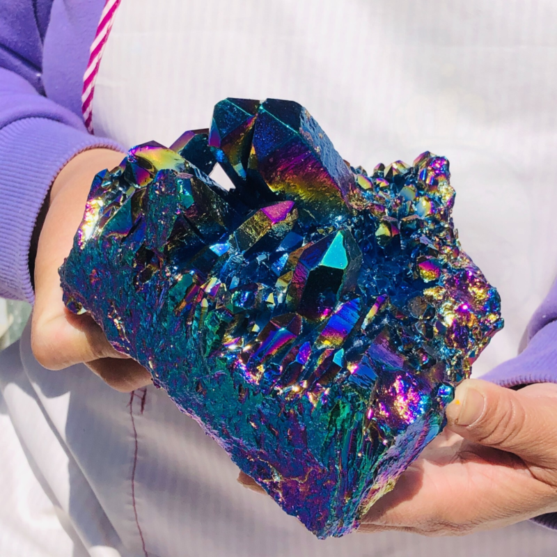 3.58LB Color Flame Aura Electroplate Quartz Crystal Specimen Healing point 453