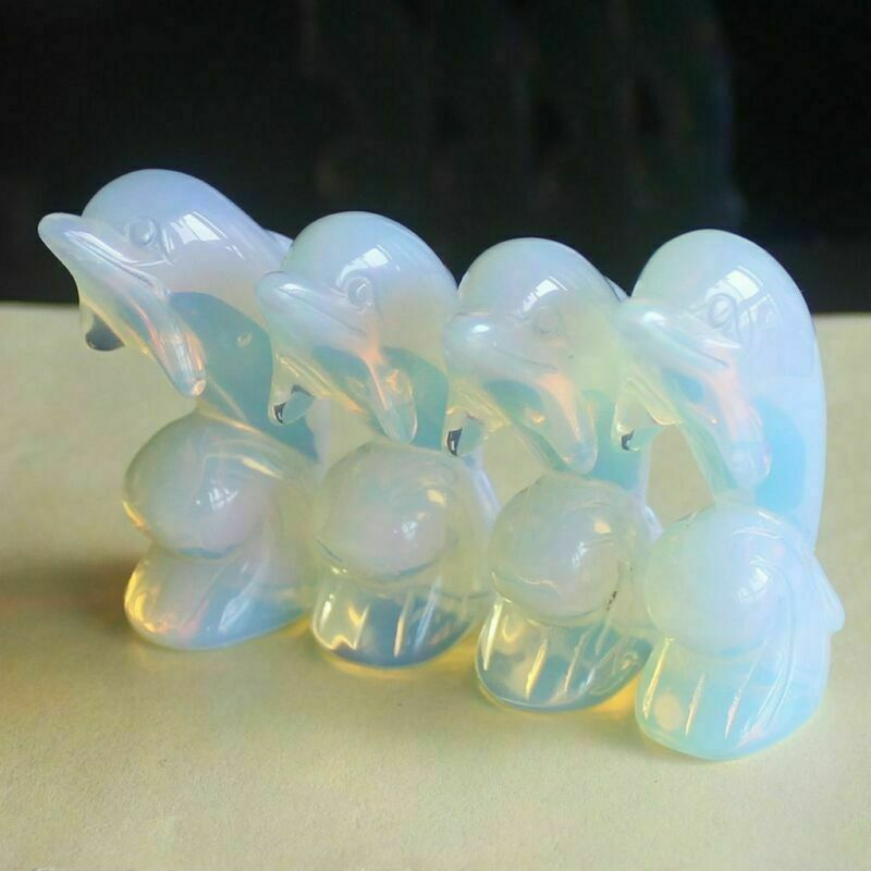 2'' Carved mixed gemstone crystal rose quartz opalite dolphin animal figurine