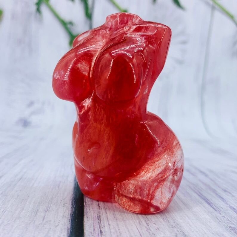 1pc Red Melting Stone Plumpy Goddess Crystal Carving Decoration Collection Heal