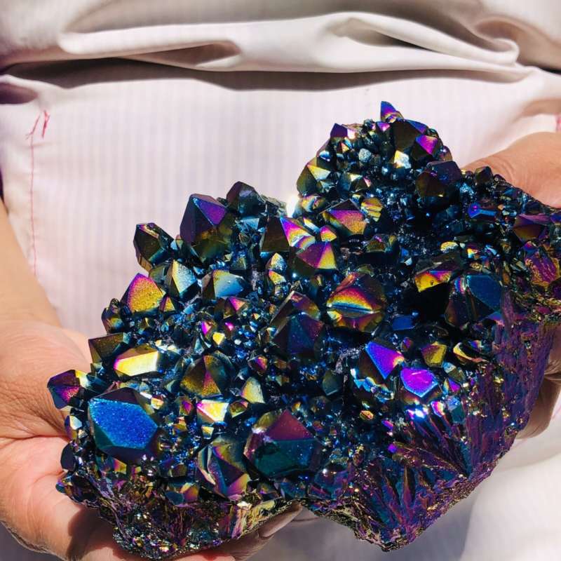 2.31LB Color Flame Aura Electroplate Quartz Crystal Specimen Healing point 477