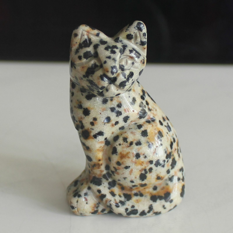 Carved mixed gemstone quartz crystal cat figurine animal carving home decor 2''