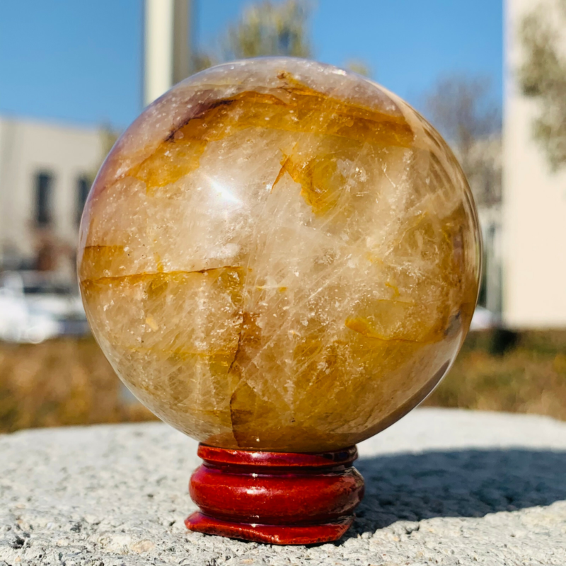 270g Natural Yellow Gum Flower Ball Crystal Sphere Quartz Healing