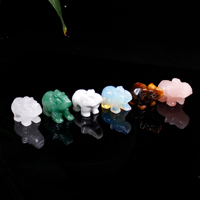 Natural Quartz Baby Elephant Stone Crystal Healing Carved Gemstone Animal Decor