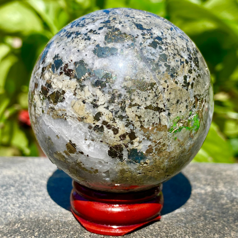 291G Natural Chalcopyrite Quartz Crystal Ball Energy Reiki Healing