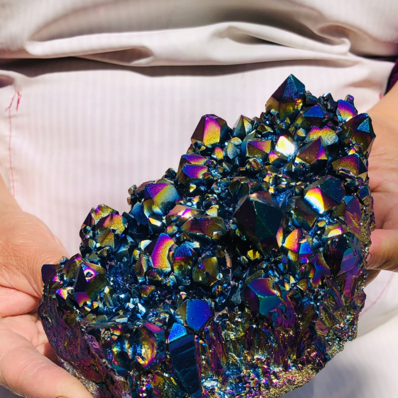 2.31LB Color Flame Aura Electroplate Quartz Crystal Specimen Healing point 477