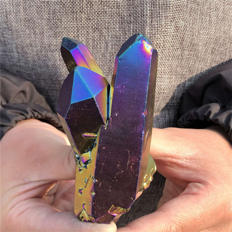 210g Electroplate Rainbow cluster quartz crystal mineral specimen reiki healing